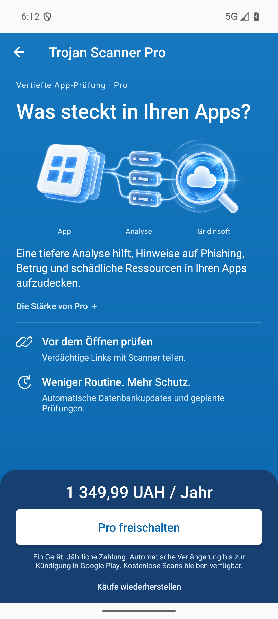 Übersicht der Funktionen von Trojan Scanner Pro