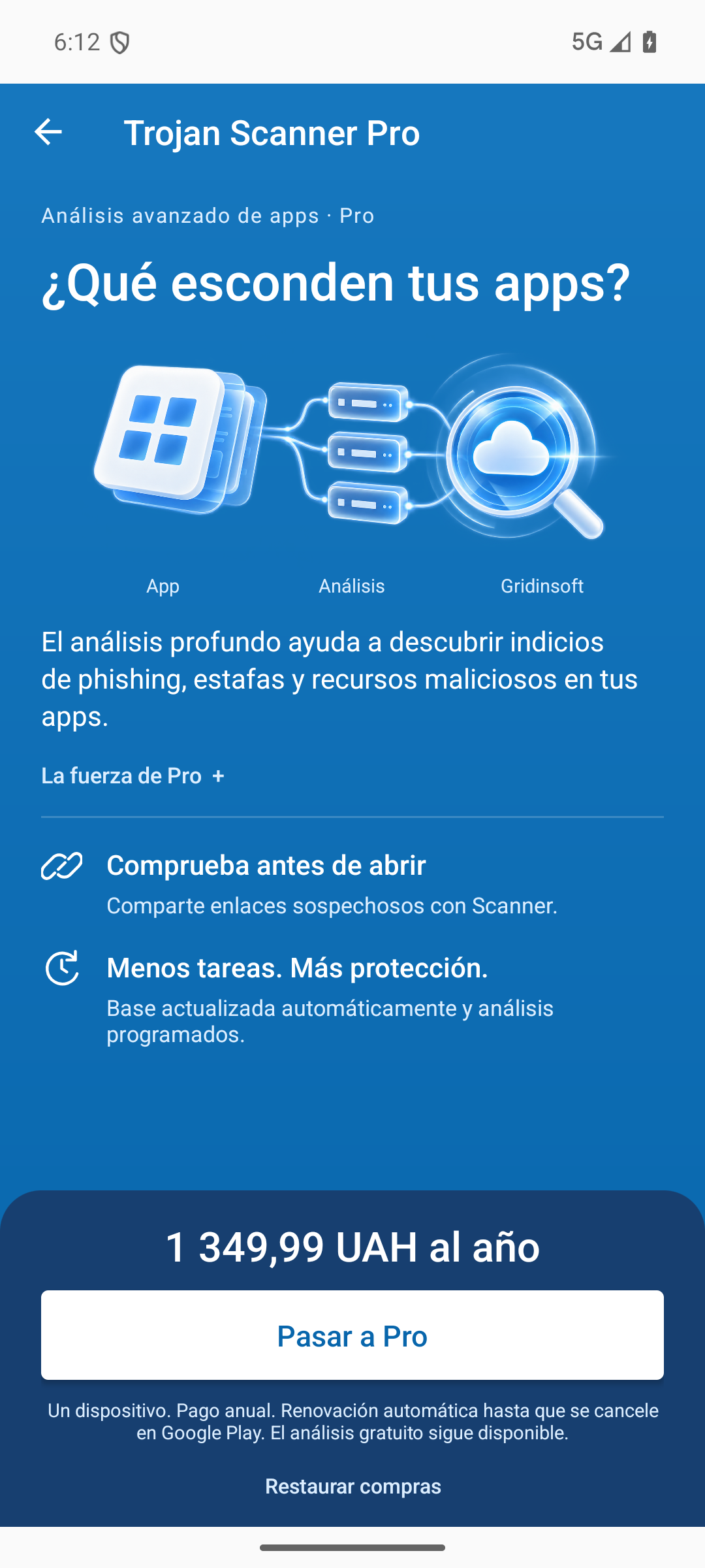 Vista general de las funciones de Trojan Scanner Pro