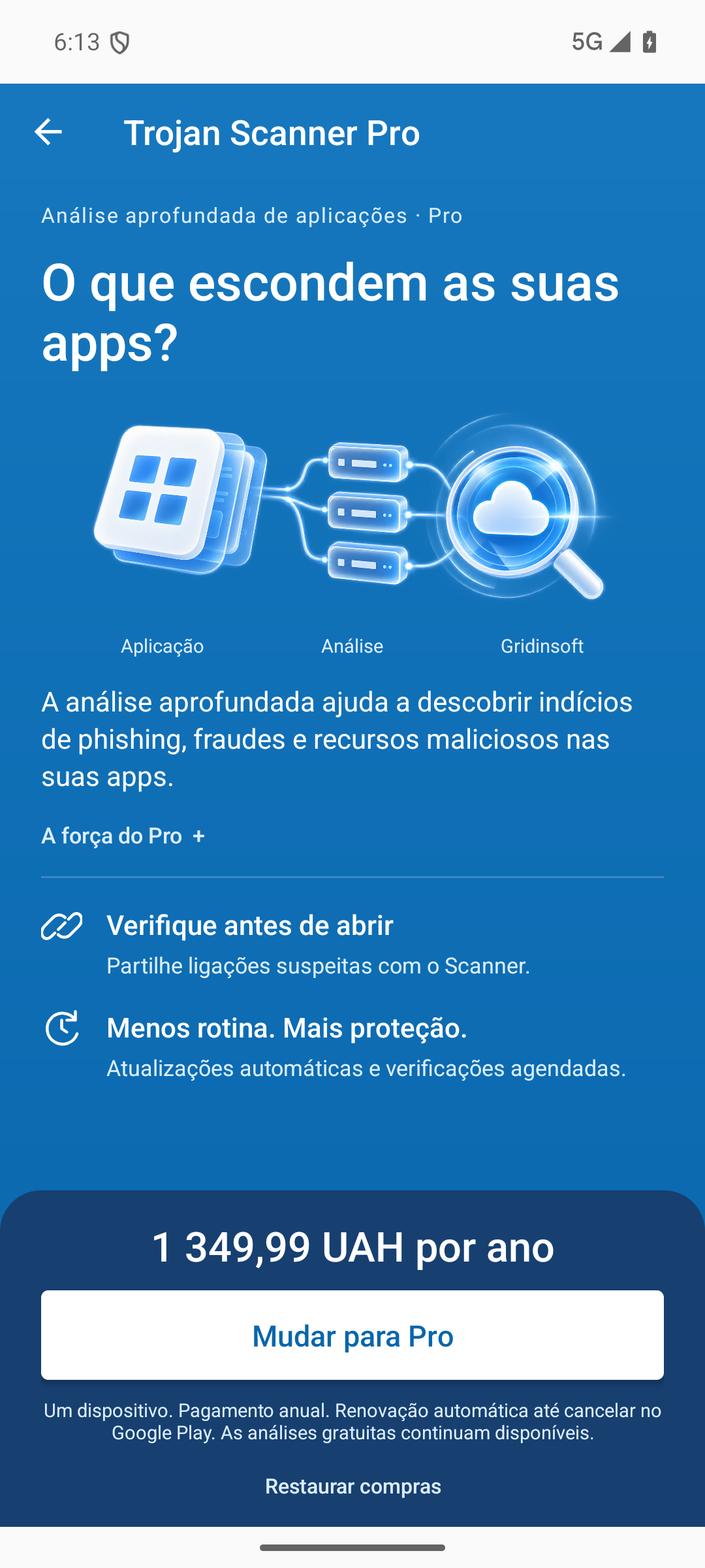 Apresentação das funcionalidades do Trojan Scanner Pro